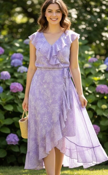 Chaps Dresses & Skirts - Ralph Lauren Chaps Lilac Ruffle Midi Dress